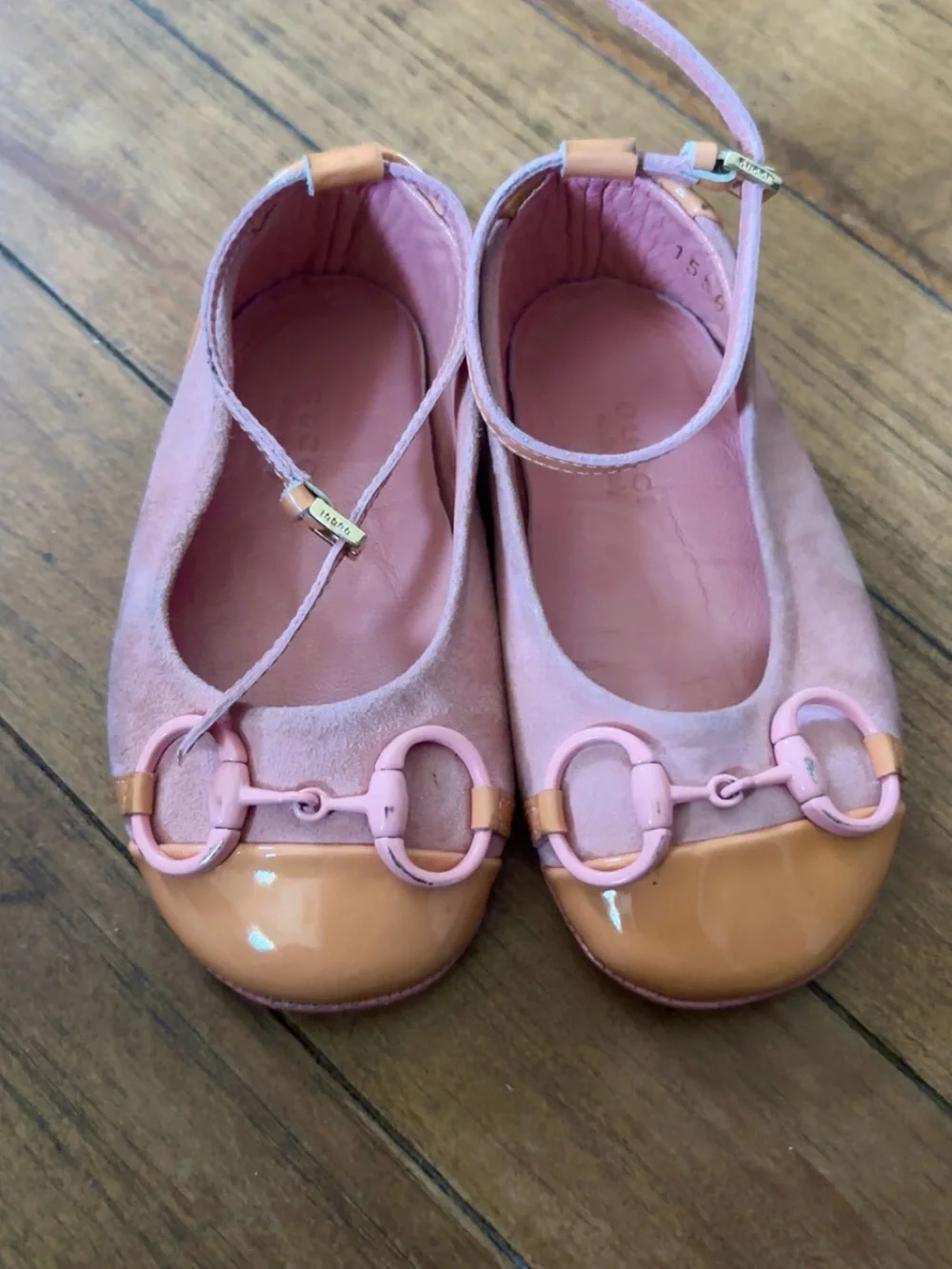Gucci Pink Suede & Peach Patent Leather Kids Ballet Flats